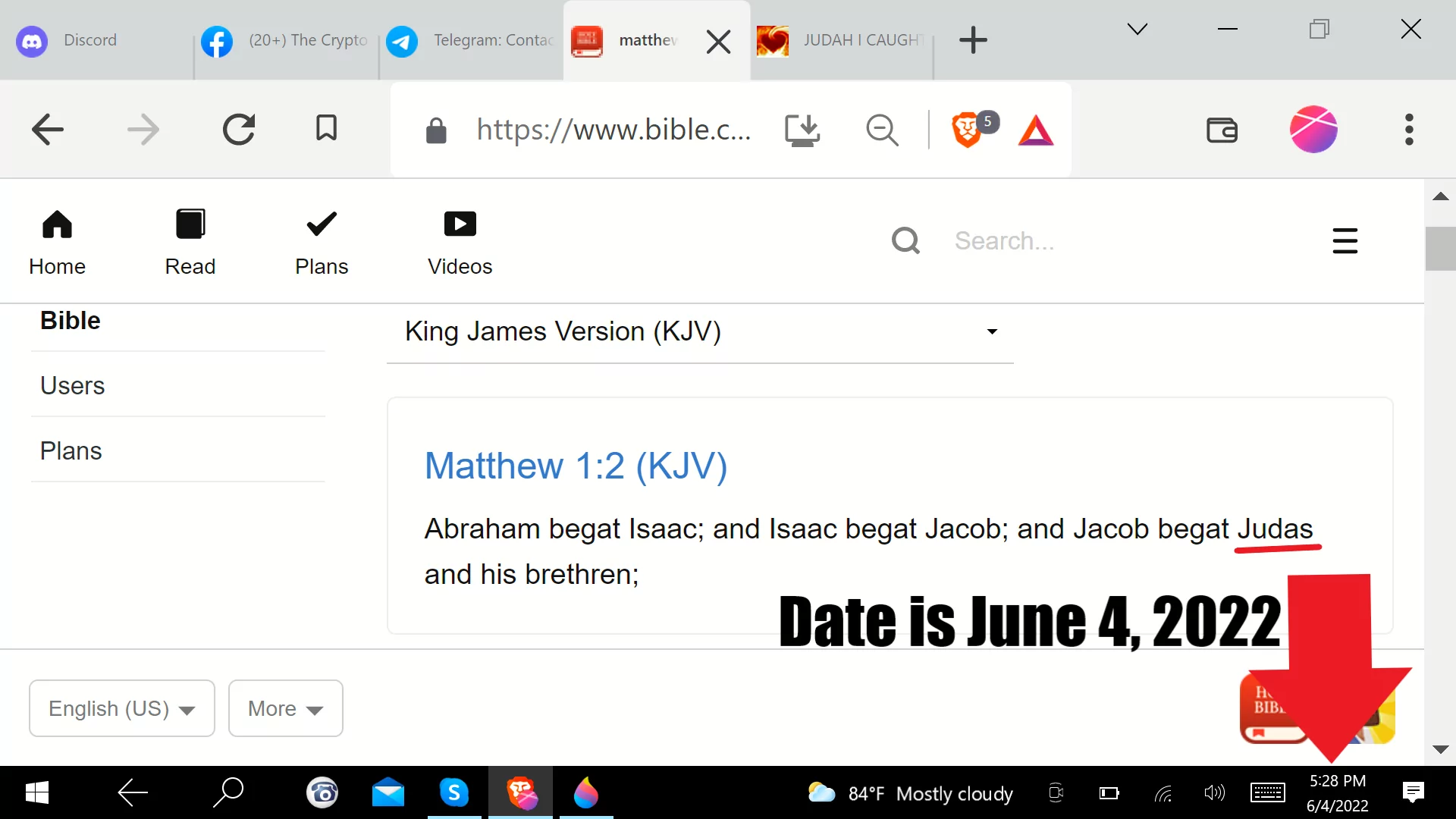 matt 1-2 now says Judas