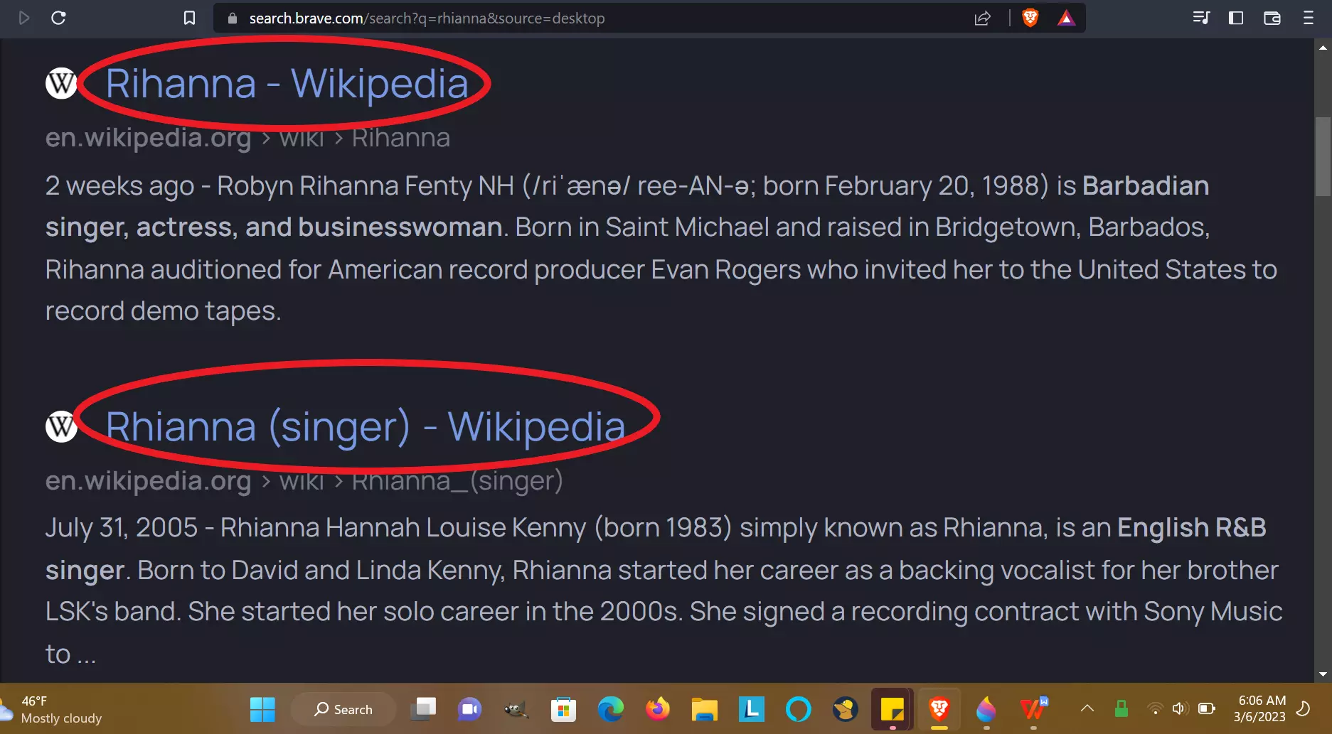 Image shows Rhianna spelled with RH at the beginning