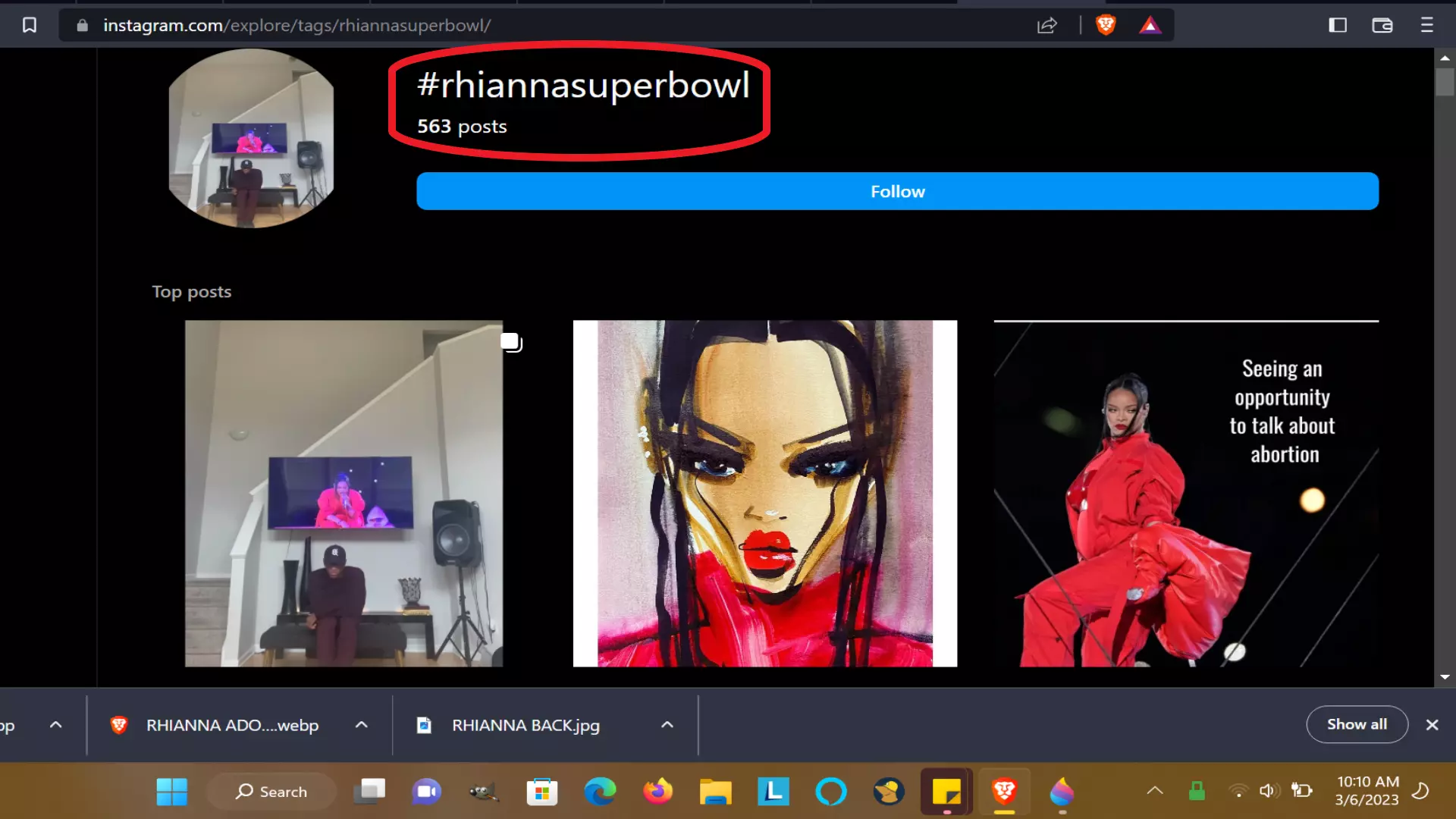 Instagram Image shows Rhianna spelled with RH at the beginning