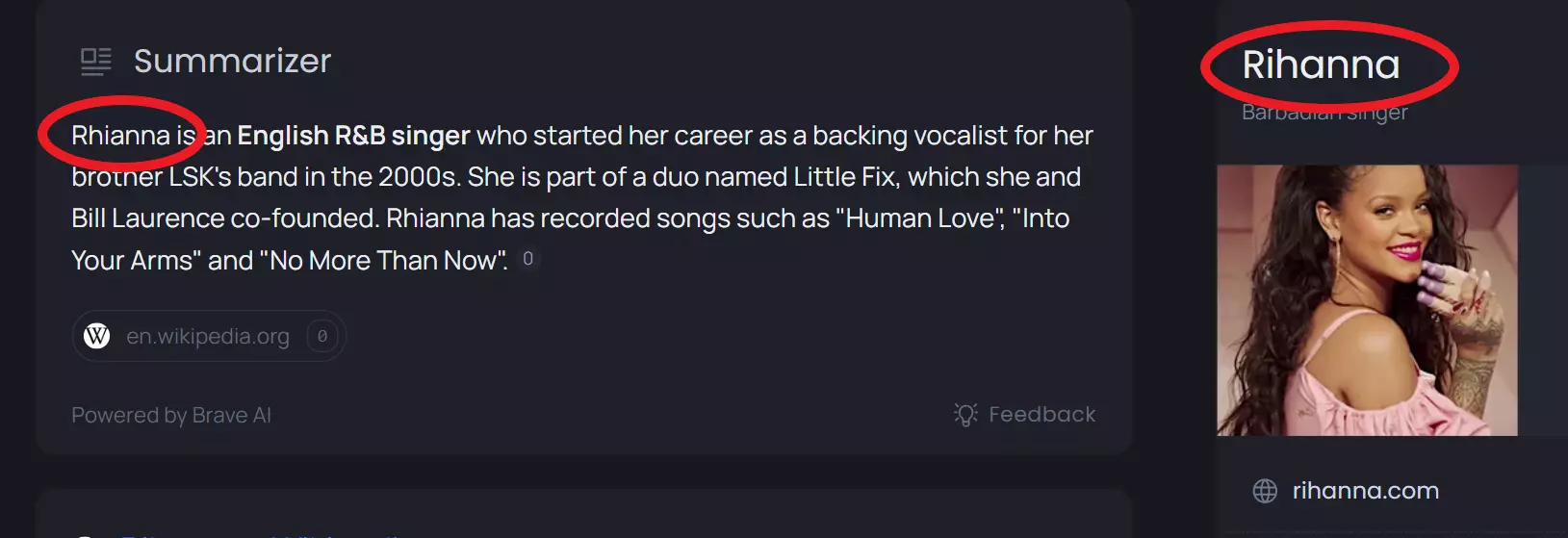 Image shows Rhianna spelled with RH at the beginning