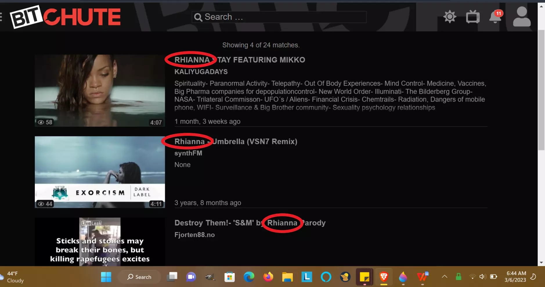 Image shows Rhianna spelled with RH at the beginning