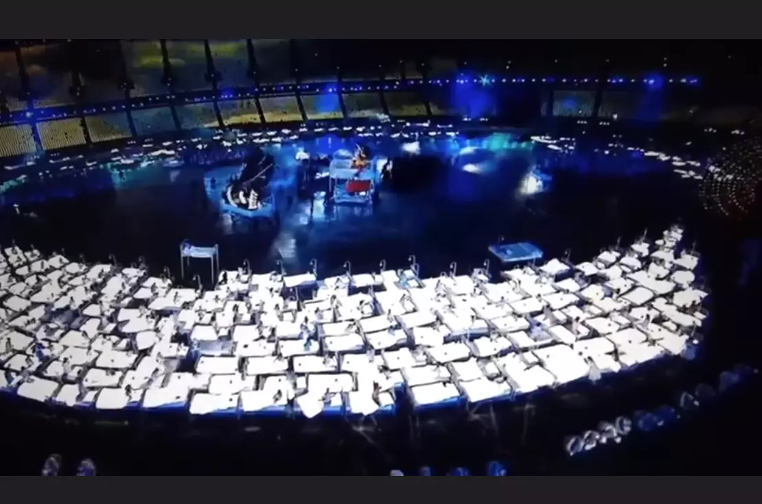 2012 London Olympics shows dancing nurses and children in hospital beds predicting covid pandemic