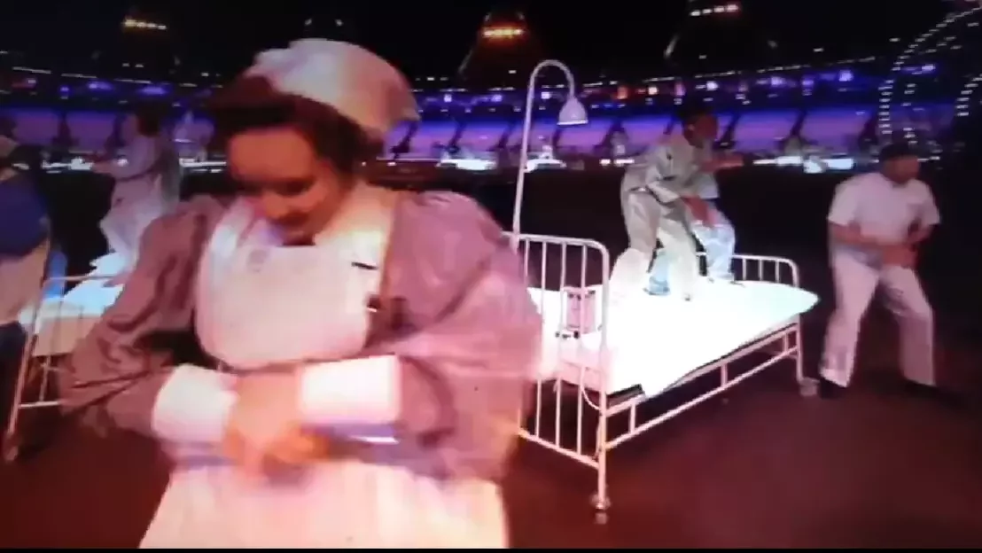 olympics london 2012 showing covid 19 pandemic and dancing nurses
