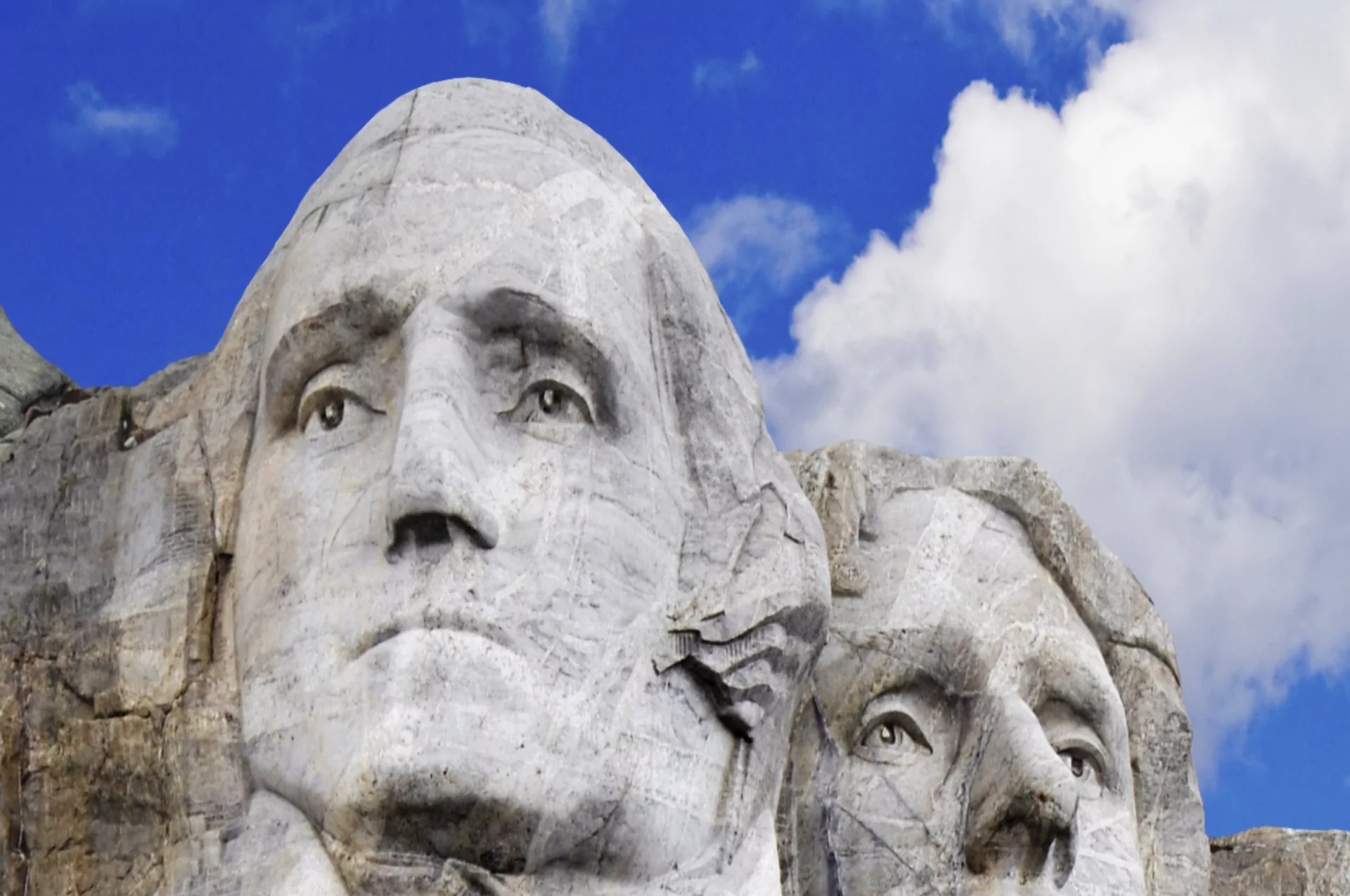 Close up on Mount Rushmore showing detailed eyeballs